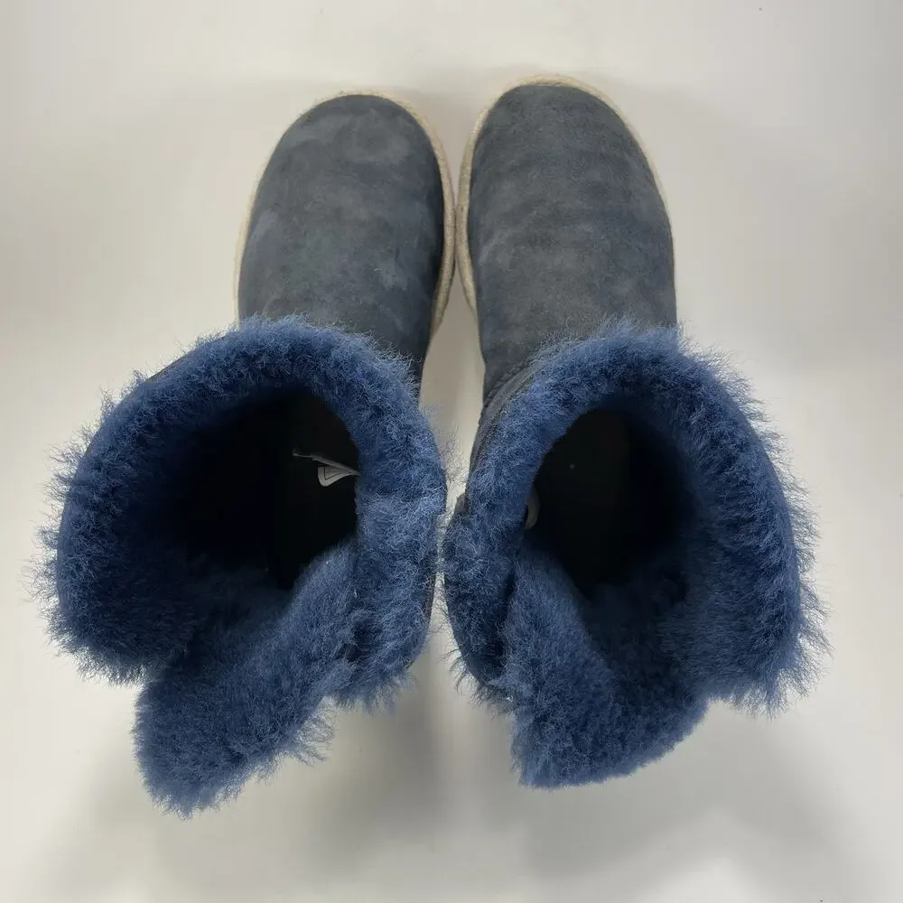 UGG Selene Winter Boots Womens Size 7 Navy Blue Suede Nautical Rope Tie Back